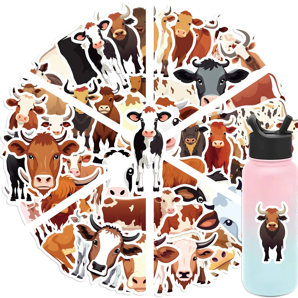 50PCS Cute Cow PVC Sticker Aesthetic DIY Children's Decoration Scrapbooking Korean Stationery School Supplies for Kids (ONLINE ORDER ONLY)