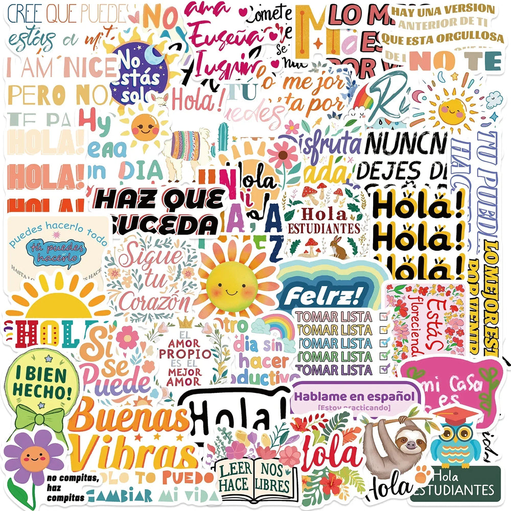50pcs Spanish Motivational Positive Quote Stickers Waterproof Water Bottle Decals Scrapbooking Skateboard Luggage Stickers (ONLINE ORDER ONLY)