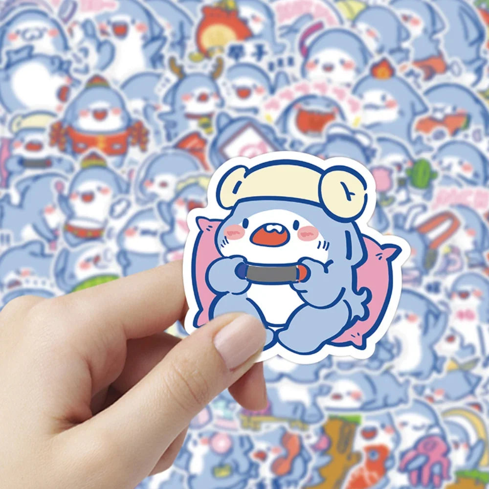 Cartoon Shark Emoticon Stickers Pack for Skateboard, Fridge, Phone, Guitar, Laptop, Luggage, Notebook (Online Order Only)