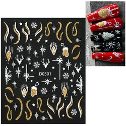 1pc Christmas Nail Sticker 3D Gold Glitter Snowflake Elk Penguin Bells Design Adhesive Nail Slider Decals Winter Manicure Decor* (Online Order Only)