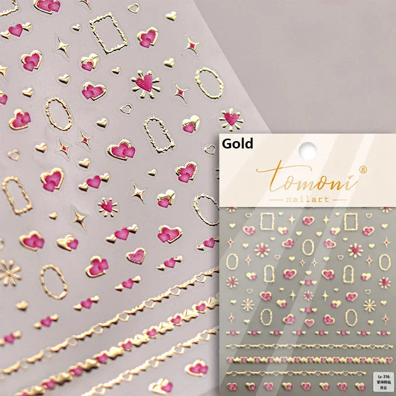 Colored Crystal Star Love Heart Shiny Silver Hollowed Smudging Rainbow Flower Jelly Embossed Nail Art Stickers Manicure Decals (ONLINE ORDER ONLY)