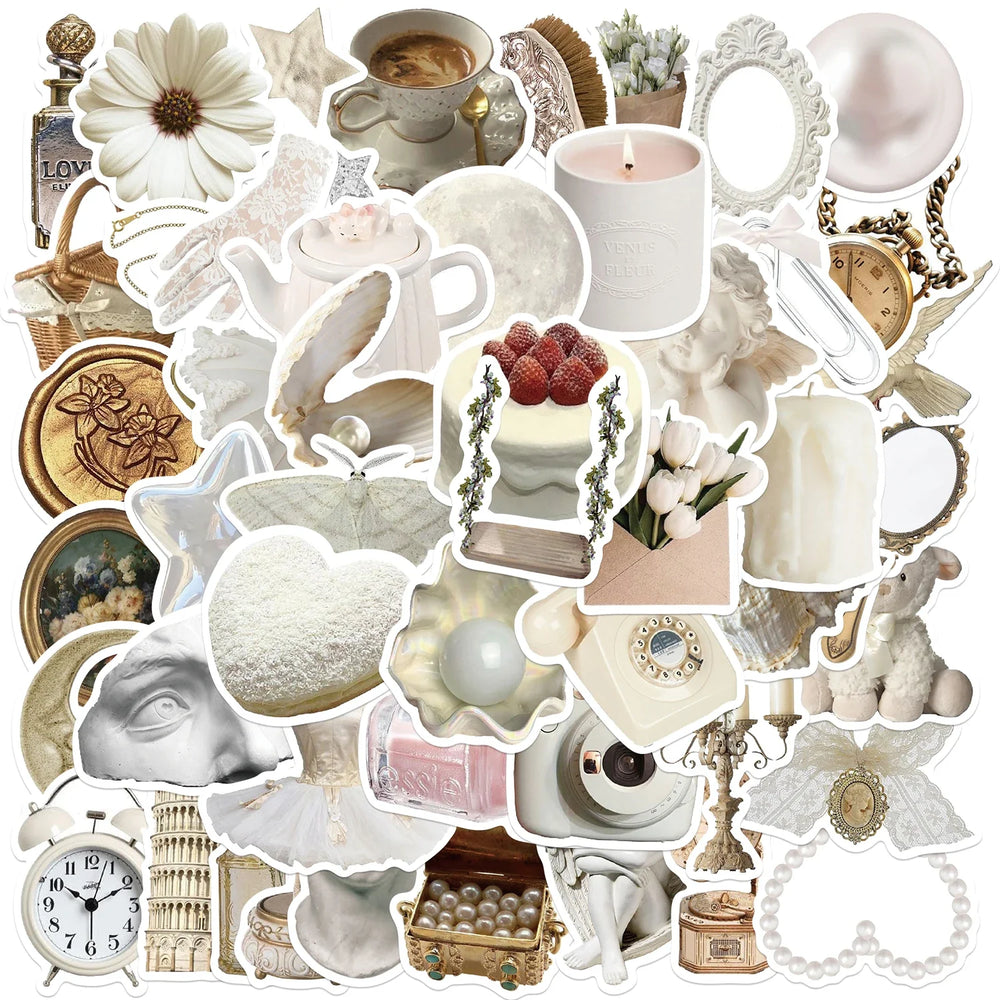 50Pcs White Gentle Ins Style Sticker Modern Wall Art Home Decorations DIY Gift Toy For DIY Wall Luggage Computer Phone Stickers (ONLINE ORDER ONLY)