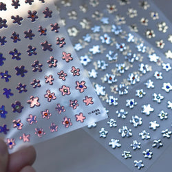 Hot Stamping Laser Silver Pink White Flower Rhinestone Pearl Irregular Petal Adhesive Nail Art Decoration Sticker Manicure Decal (ONLINE ORDER ONLY)