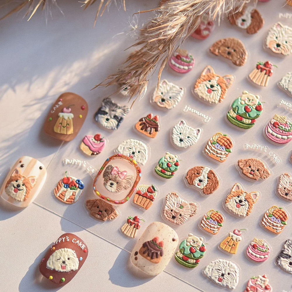 Cute Mango Dog Puppy Bear Bichon Blueberries Strawberry Cake Fruit Juice Desserts Corgi Adhesive Nail Art Sticker Manicure Decal (Online Order Only)