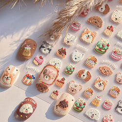 Cute Mango Dog Puppy Bear Bichon Blueberries Strawberry Cake Fruit Juice Desserts Corgi Adhesive Nail Art Sticker Manicure Decal (Online Order Only)