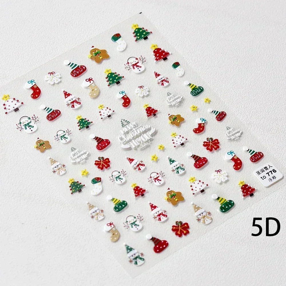 Snowman Apple Stars Gift Bell Snowflake Christmas Tree 3D Jelly Self Adhesive Nail Art Stickers Santa Claus Xmas Manicure Decals (ONLINE ORDER ONLY)
