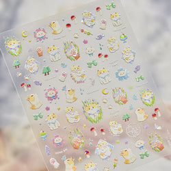 Picnic Cat Kitten Bowknot Flower Fish Butterfly Tree Mushroom Star Moon Cat's Paw Adhesive Nail Art Sticker Cute Manicure Decals (Online Order Only)