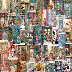 10/50pcs Cute Vintage Flowers Store Anime Girl Stickers Aesthetic Art Graffiti Decals DIY Refrigerator Phone Waterproof Sticker (ONLINE ORDER ONLY)