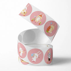 100-500 Pcs Round Cute Animal Pink rabbit Party Adhesive Diy Seal Stickers Decorative Album Diary Cartoon Label Decor (ONLINE ORDER ONLY)