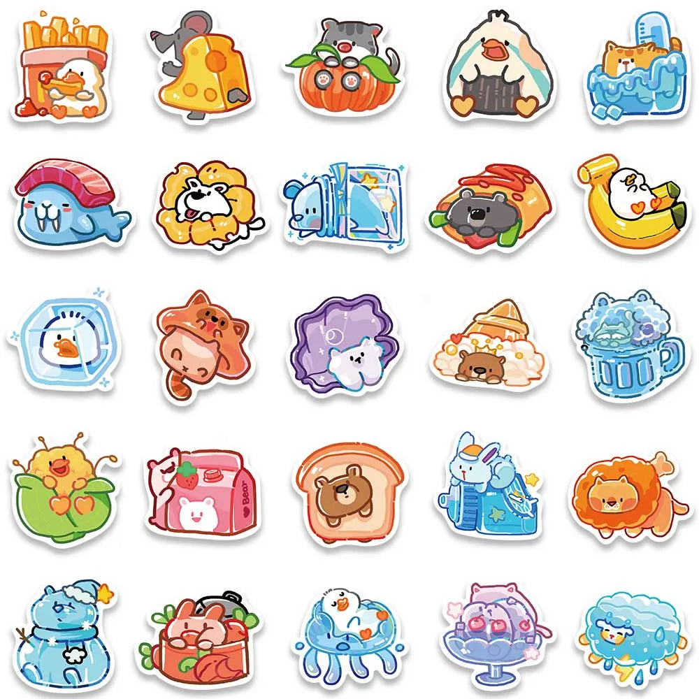 50pcs Cute Cartoon Animals Stickers For Laptop Water Bottle Guitar Luggage Waterproof Graffiti Stationery Vinyl Decals (ONLINE ORDER ONLY)