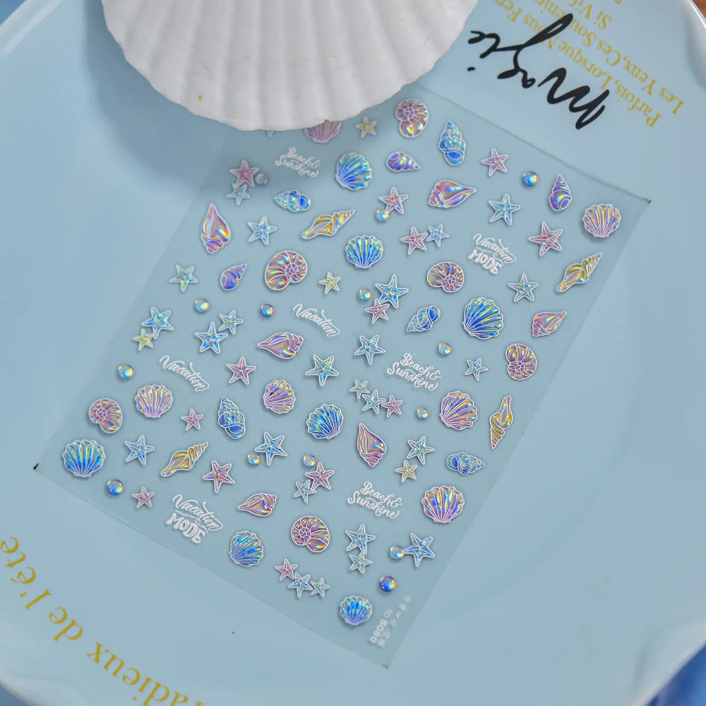 Beach Colourful Conch Dolphin Shell Starfish Jellyfish Star Summer Sea Wave Vacation Mode Water Bubble Nail Art Stickers Decals (Online Order Only)
