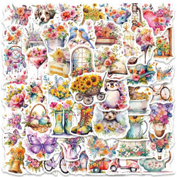 10/50Pcs Retro Flower World Aesthetic Stickers Graffiti Decals for Scrapbooking Notebook Travel Luggage Bike Phone Sticker (ONLINE ORDER ONLY)