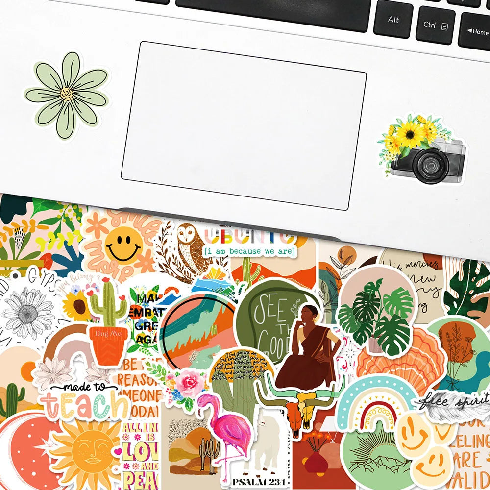 50pcs Funny Cartoon Cute Bohemia Graffiti Stickers Aesthetic Boho Style Phone Laptop Bike Notebook Phone Laptop Sticker (Online Order Only)