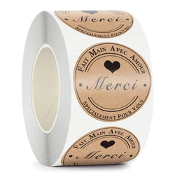 50-500pcs Round Natural Kraft Handmade Heart Thank You Stickers Scrapbooking For Gift Baking Package Adhesive Sticker Seal Label (ONLINE ORDER ONLY)
