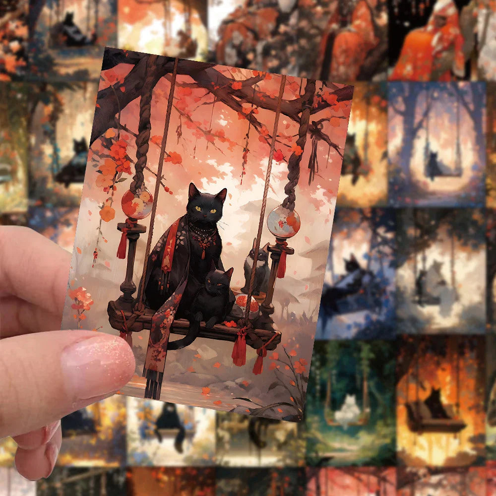 10/30/60pcs Cartoon Aesthetic Black Cat Graffiti Stickers Laptop Fridge Notebook Phone Suitcase Waterproof Sticker Decal Kid Toy (ONLINE ORDER ONLY)