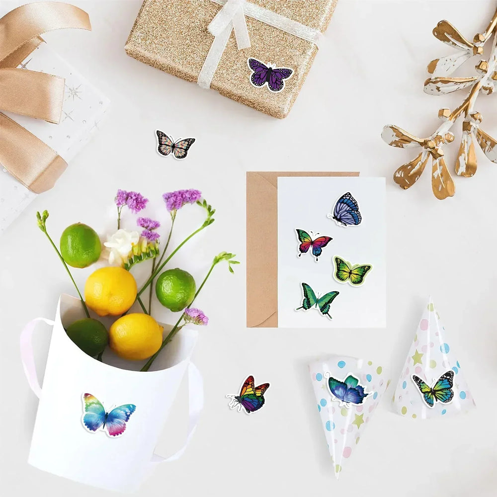 500PCS/ 1 Roll Colorful Butterfly Flower Shaped Sticker Decoration Gift Box Sticker Label Stationery Sticker (Online Order Only)