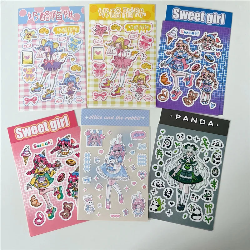 Cute Rabbit Panda Girl Stickers Diary Scrapbooking DIY Album Decoration Sticker Aesthetic Personalized Kawaii Korean Stationery (ONLINE ORDER ONLY)