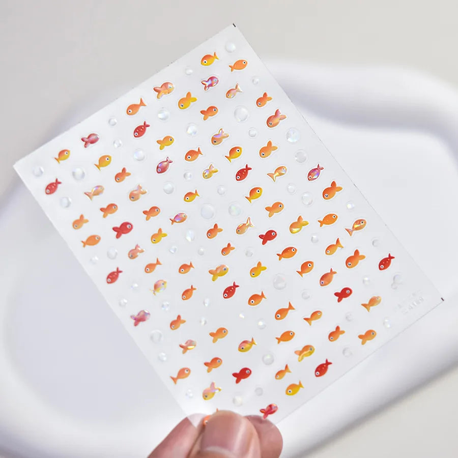 Little Red Fish Jelly Summer Goldfish Carp Ocean Beach Mermaid Sea Shiny Small Koi Soft Relief Nail Art Stickers Manicure Decals (ONLINE ORDER ONLY)
