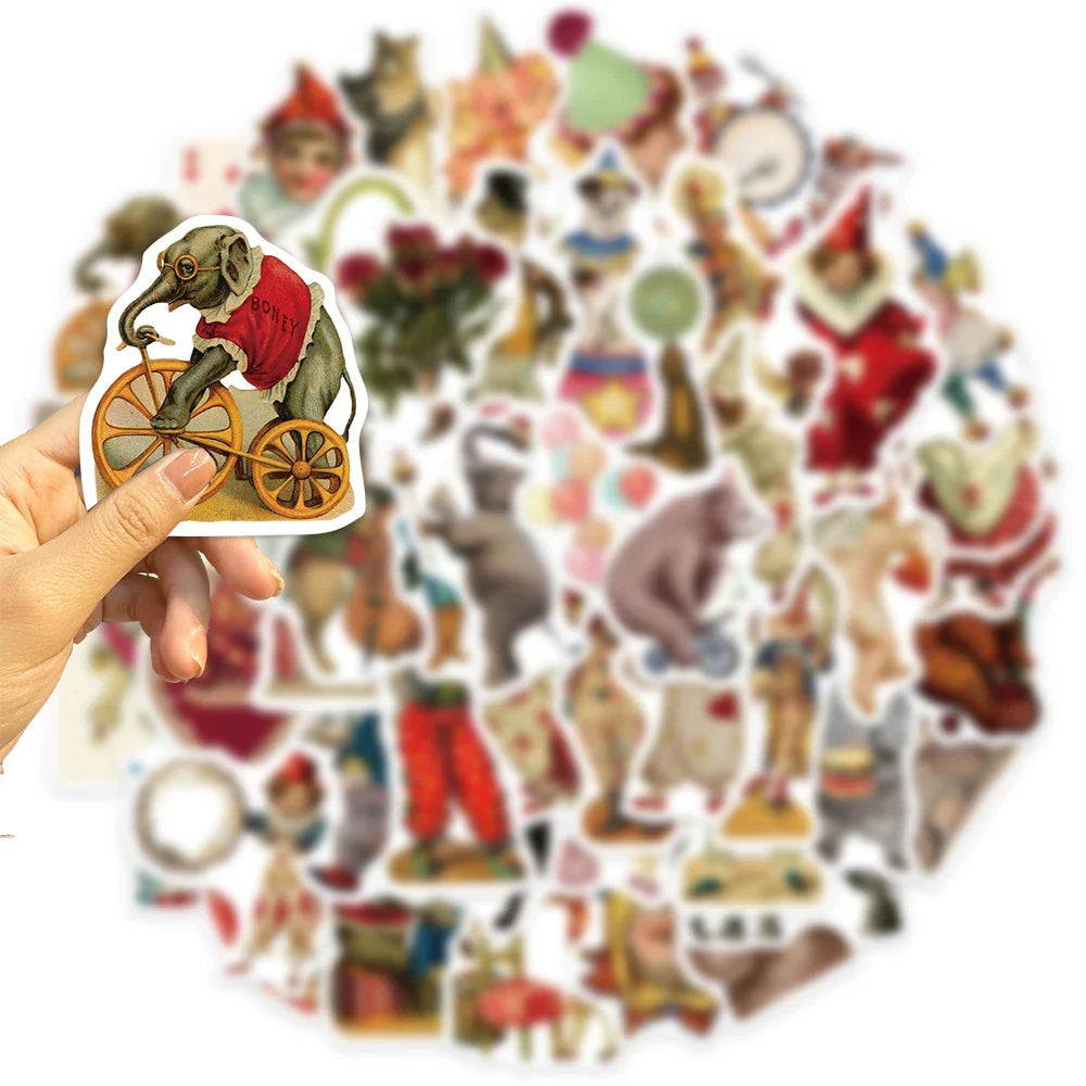 50PCS Vintage Circus Stickers Acrobatics Clown Retro Art Funny Aesthetic Graffiti Decals Scrapbook Laptop Bottle Sticker Gift (ONLINE ORDER ONLY)