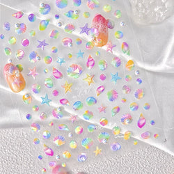 Fantasy Beach Summer Dreamy Colorful Seasnail Shell Pearl Conch Jelly Star 5D Decals Soft Relief 3D Decoration Nail Art Stickers (Online Order Only)