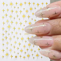 6Pcs 3D Silvery Star Nail Sticker Y2K Nail Design Gold Bronzing Slider Chrome Effect Nail Decoration Nail Design Manicure Tips * (ONLINE ORDER ONLY)