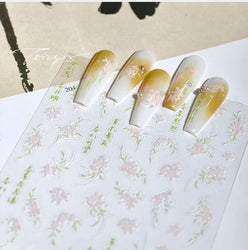 Mountain Flower Peach Blossom Vibrant Flowers Green Leaves Antique Chic Self Adhesive Nail Art Stickers Spring 3D Manicure Decal (ONLINE ORDER ONLY)