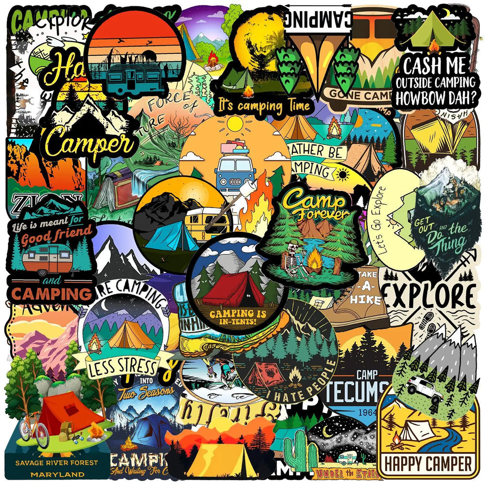 50pcs Outdoor Camping Graffiti Stickers for Helmet, Wall, DIY Decoration (Online Order Only)
