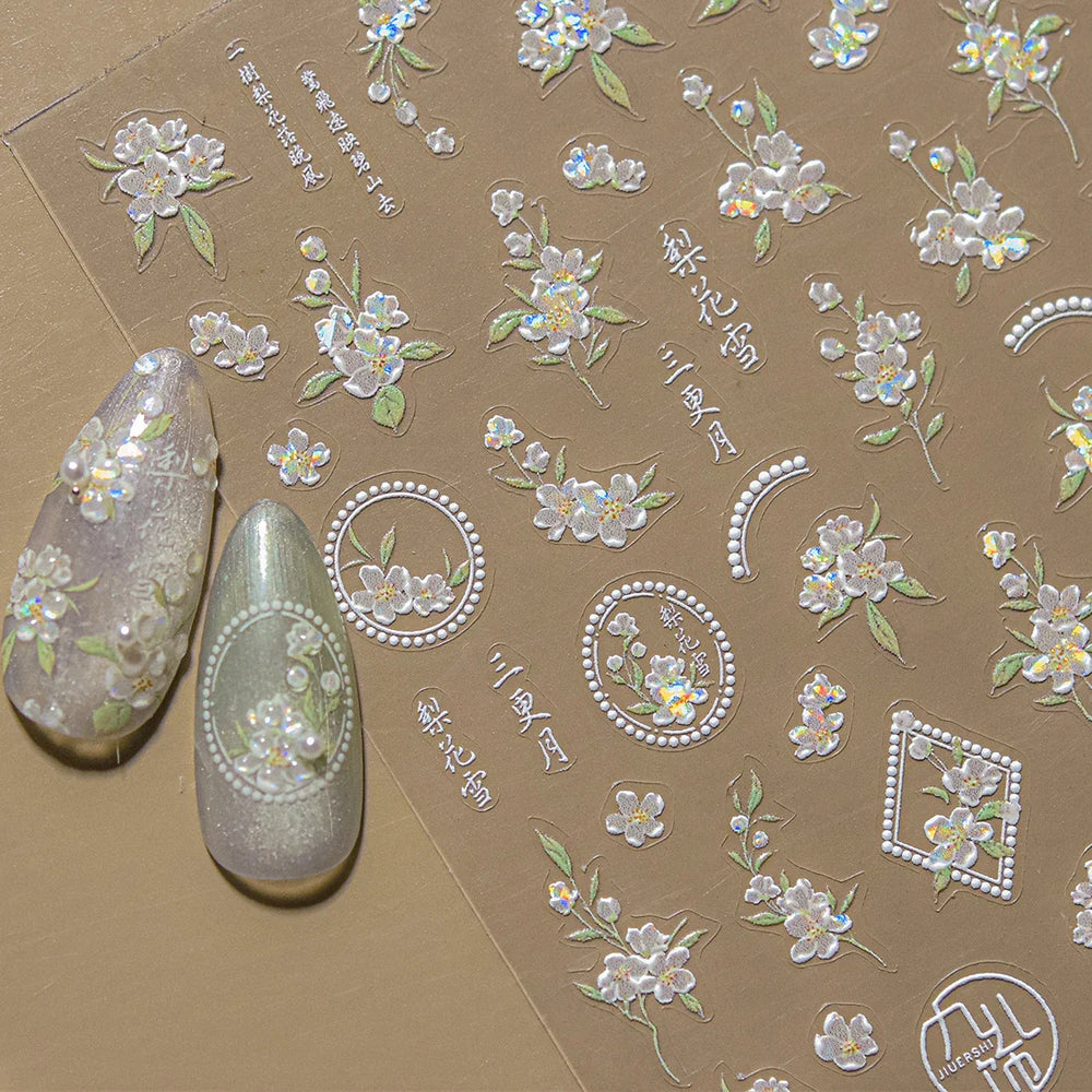 Antique Pear Blossom Peach Blossom Flower Swallow Pattern Adhesive Nail Art Stickers Spring Vibrant and Lively Manicure Decals (ONLINE ORDER ONLY)
