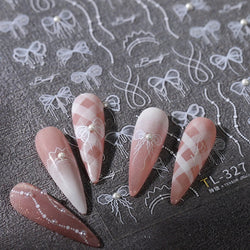 White Pearl Various Bowknot Line Tassel Tender Ribbon Arc Charming Self Adhesive Nail Art Decorations Stickers Manicure Decals (ONLINE ORDER ONLY)