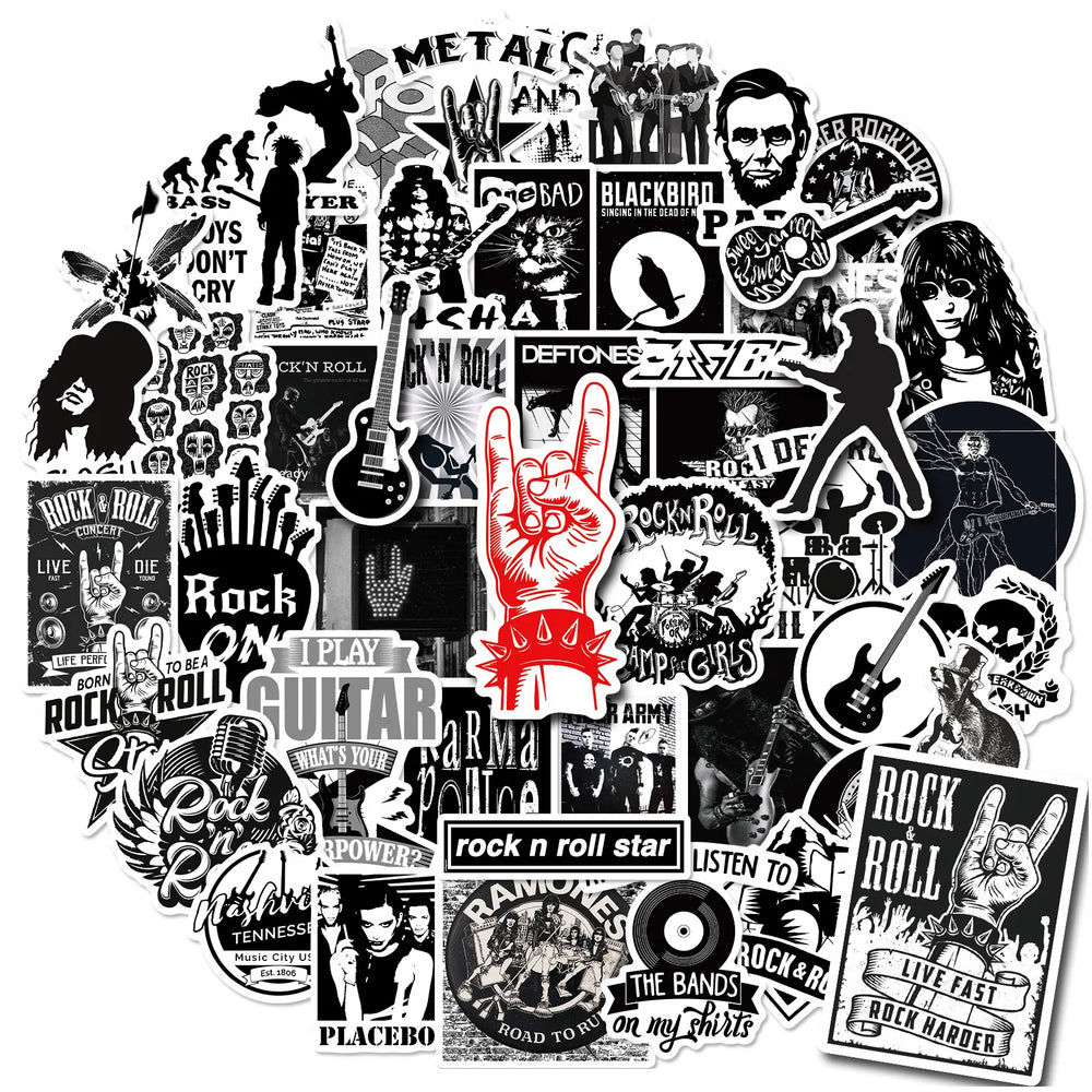 Metal Rock Stickers Decals for Guitar Motorcycle Luggage Skateboard Car JDM Music 10/30/50PCS (ONLINE ORDER ONLY)
