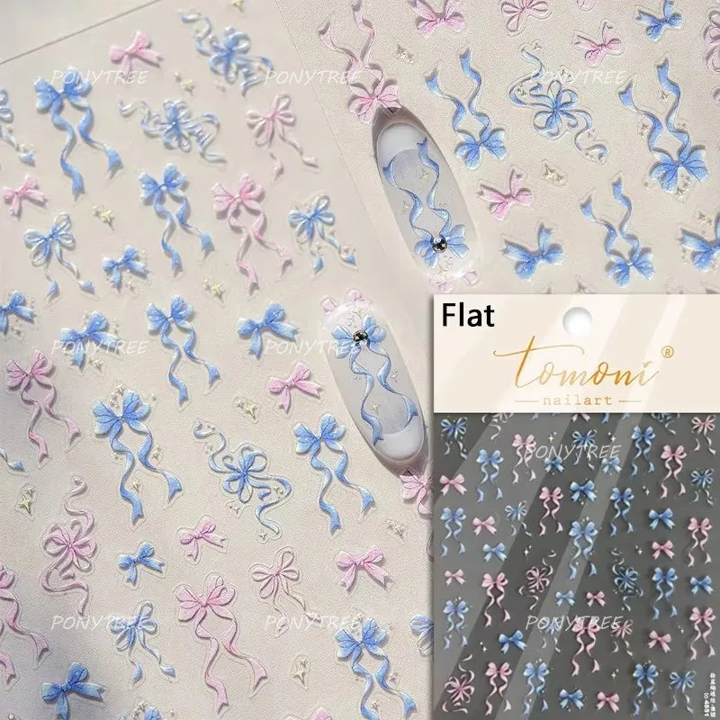 Chic Shiny Bowknot Colorful Ribbon Stars Heart Butterfly Flower Delicate Romantic Nail Art Stickers Decoration Manicure Decals (Online Order Only)