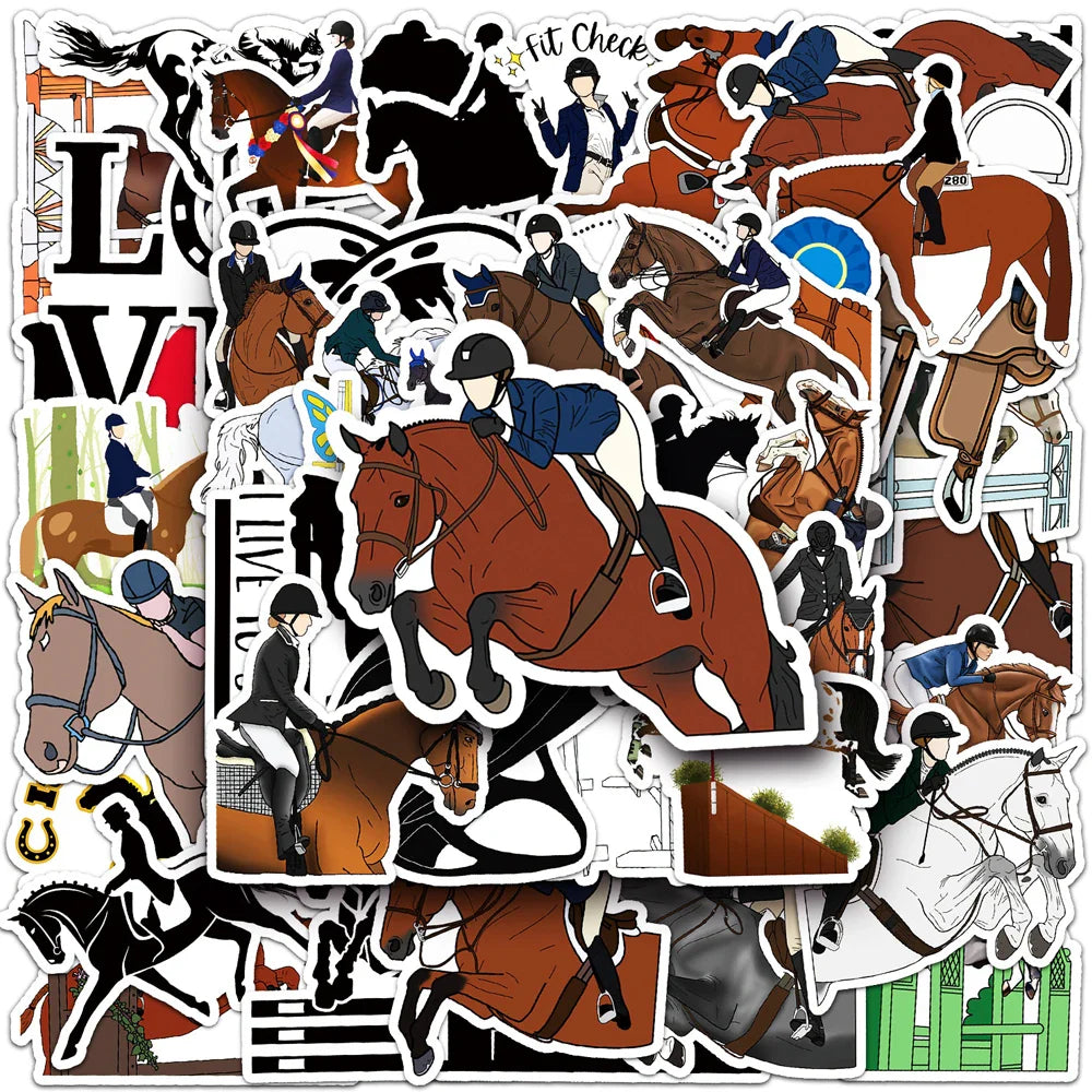 Equestrian Horse Stickers Pack - Waterproof for Luggage, Laptop, Car, Bike, Skateboard (Online Order Only)
