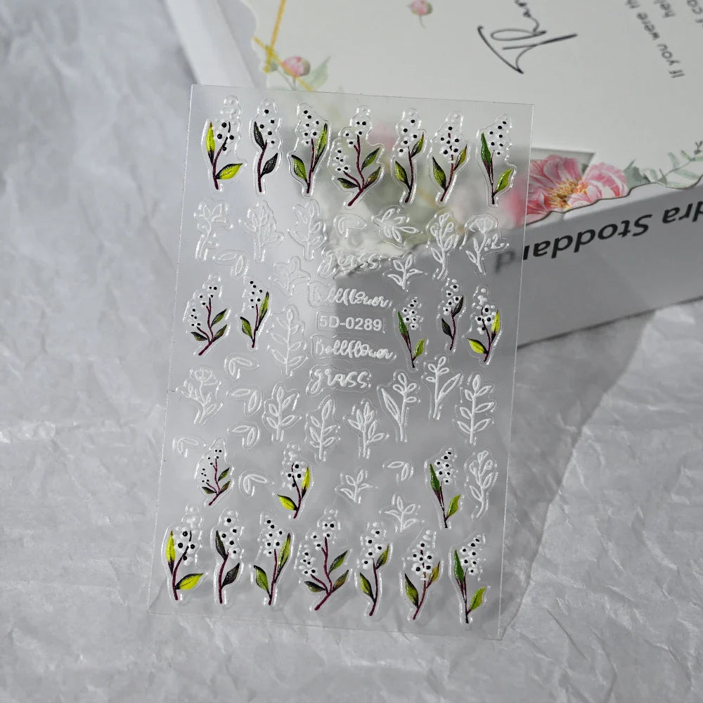 Painting Purple Flower Nail Sticker Daisy Wildflowers Butterfly Gradient Design Decal Geometry Line Charm Foils Manicure Sliders (ONLINE ORDER ONLY)