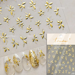 Mini Three Leaf Flower Magnolia Lotus Flower Stem Gradual Petal Line Arc Metal Sillver Delicate Nail Art Stickers Manicure Decal (Online Order Only)