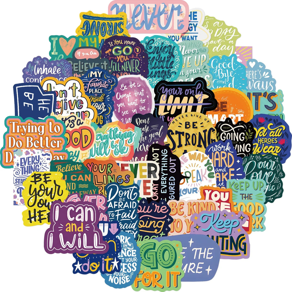 50PCS Inspirational Quotes Scrapbook Stickers DIY Diary Laptop Luggage Skateboard Graffiti Decal Fun Stylish Classic Toys (Online Order Only)
