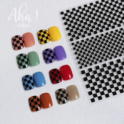 1PCS Checkerboard Nail Art Stickers 3D Classic Plaid Design Nail Decals Fashion Black White Houndstooth Manicure Accessories (Online Order Only)