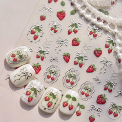 Lovely Red Fruit Strawberry Cherry Bowknot Love Heart Star Silk Ribbon Chic Rhinestone Adhesive Nail Art Stickers Manicure Decal (ONLINE ORDER ONLY)