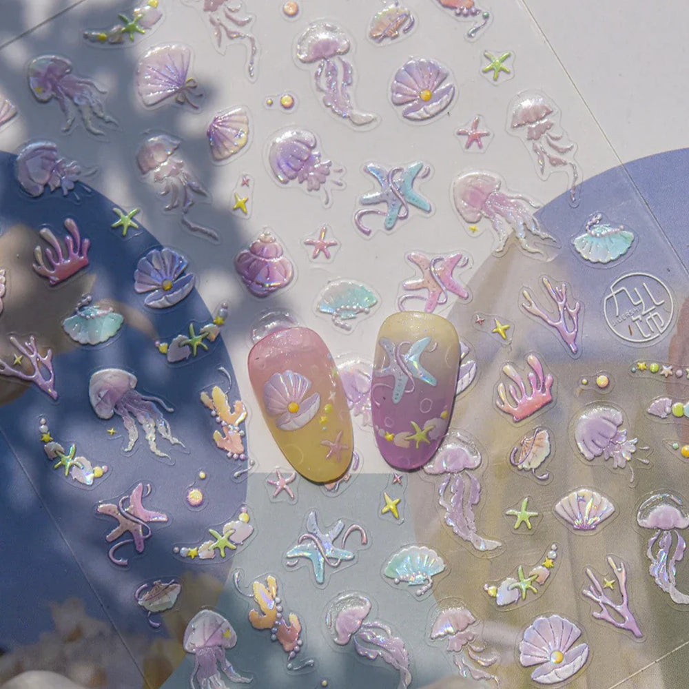 Star Drift Bottle Current Bottle Jellyfish Marine Meteor Water Bubble Love Heart Self Adhesive Nail Art Stickers Manicure Decals (ONLINE ORDER ONLY)