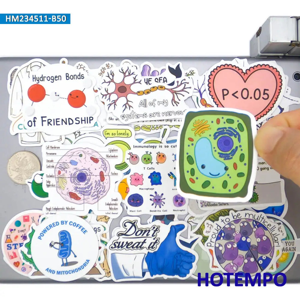 20/30/50Pieces Life Science Style Funny Pattern Biology Stickers for Kids Scrapbook Diary Luggage Car Phone Laptop Sticker Toys (Online Order Only)