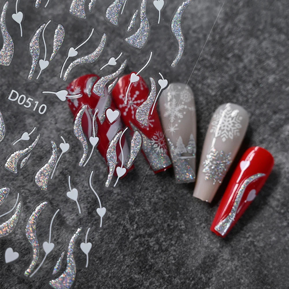1pc Christmas Nail Sticker 3D Gold Glitter Snowflake Elk Penguin Bells Design Adhesive Nail Slider Decals Winter Manicure Decor* (Online Order Only)