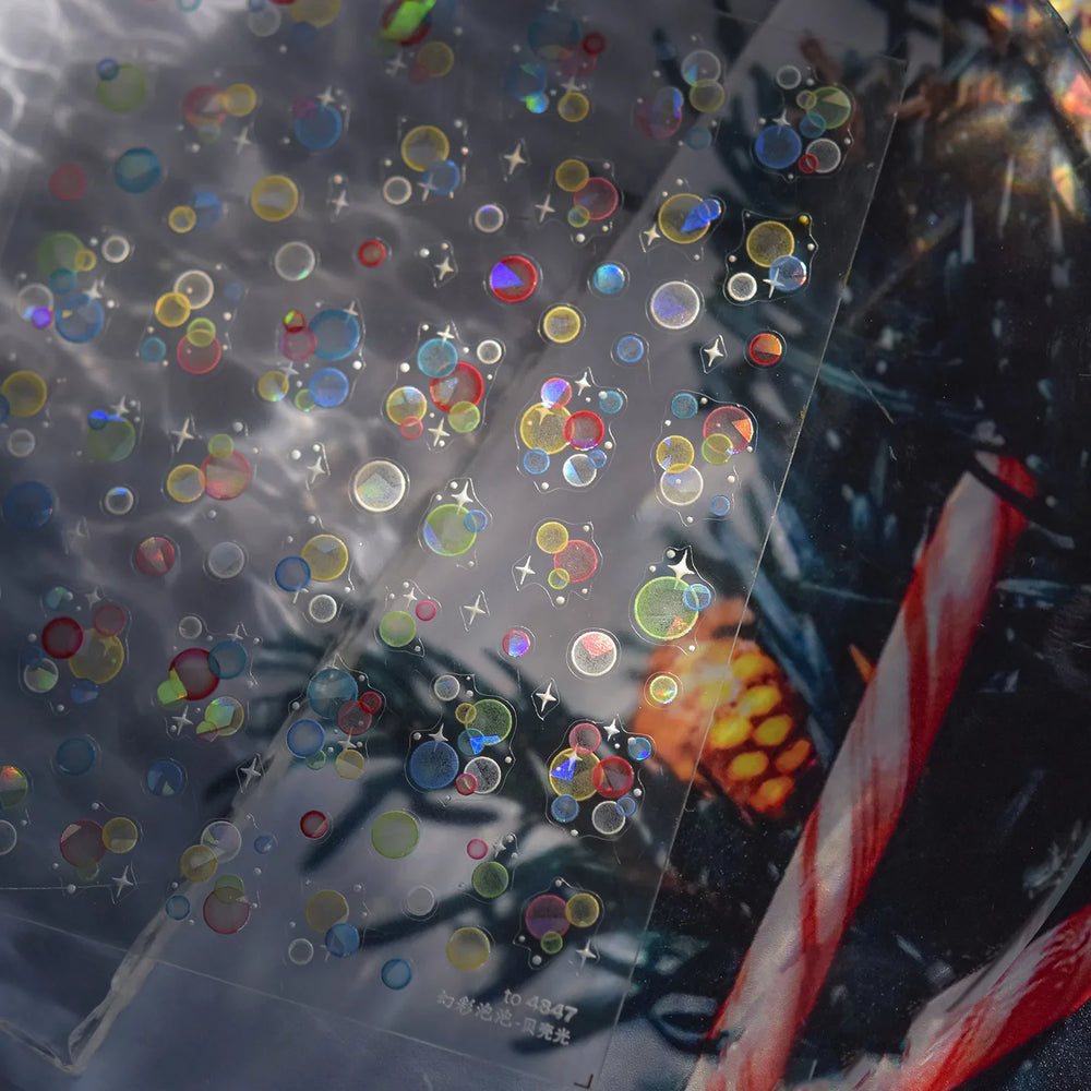 Colorful Bubbles Star Shiny Dreamy Glass Shards Flat 5D Soft Embossed Relief Self Adhesive Nail Art Sticker Chic Manicure Decal (ONLINE ORDER ONLY)