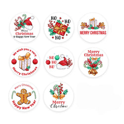 100-500pcs Merry Christmas Sticker , Round Adhesive Decoration Sticker for Cards Envelope Seal Xmas Gift Wraps Box Bags (ONLINE ORDER ONLY)