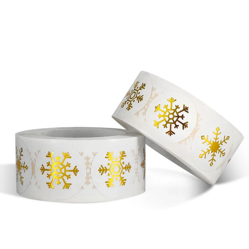 100-500Pcs Gold Snowflake Christmas Stickers Candy Bag Envelopes Sealing Label Christmas Gifts Box Decorations Sticker (ONLINE ORDER ONLY)