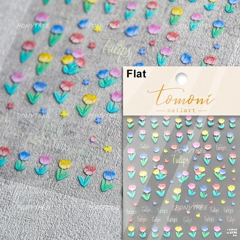 Hot Stamping Jelly All Tulips Garden Flower Bowknot Wave Lace Line Golden and Radiant Adhesive Nail Art Stickers Manicure Decals (ONLINE ORDER ONLY)