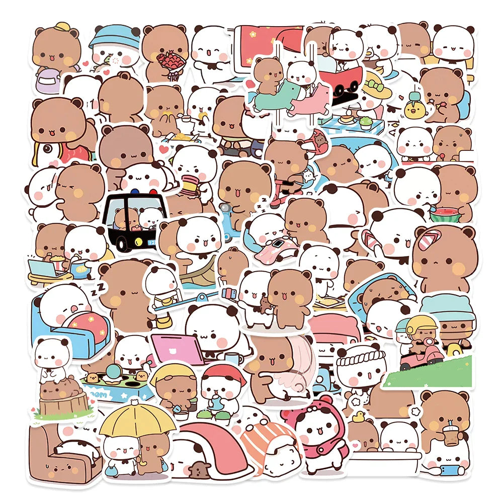 50PCS Cartoon Anime Kawaii Bear And Panda Stickers Waterproof PVC for Water Bottle Laptop Skateboard Scrapbook Luggage Kids Toys (ONLINE ORDER ONLY)