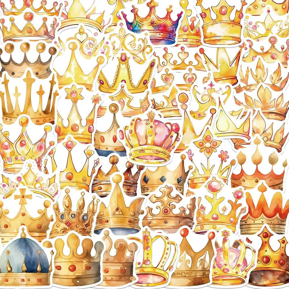 Cartoon Gold Crown Waterproof Stickers for Laptop, Guitar, Helmet, Luggage (Online Order Only)