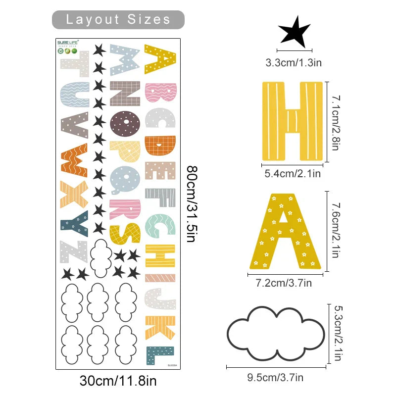 Cartoon Alphabet Wall Stickers Nursery Vinyl Decals Kids Room Decor (ONLINE ORDER ONLY)