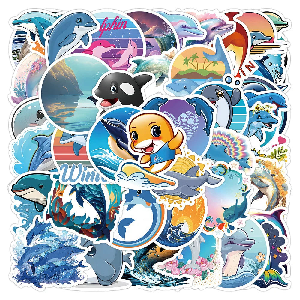 Cute Dolphin Cartoon Stickers for Laptop, Suitcase, Guitar, Phone - 10/30/50/100pcs (ONLINE ORDER ONLY)
