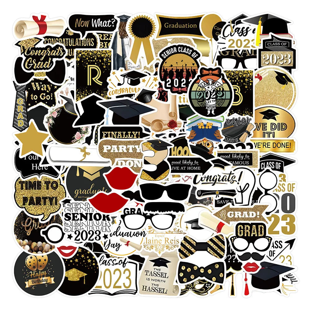 50pcs Graduation Cartoon Stickers Waterproof Laptop Phone Kids Toys Notebook Decor (Online Order Only)