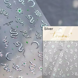 Dark Sword Coiled Snake Cross Butterfly Wing Starburst Starlight Gothic Reptile Animals Nail Art Sticker Festival Manicure Decal (ONLINE ORDER ONLY)